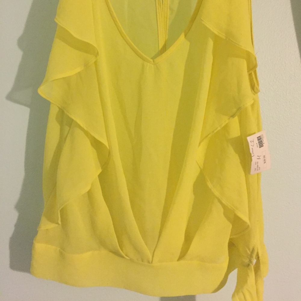 NWT Sheer Yellow Ruffle Blouse from Lotus Boutique
